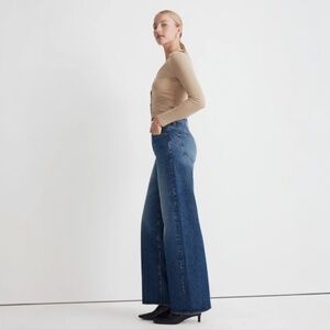 Madewell Wide-Leg Jeans in Mid Blue with Tan Top